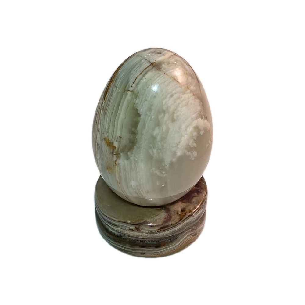 Alabaster Marble Granite Polish Egg Subtle Tan Color Natural Agate And Stand 3.5